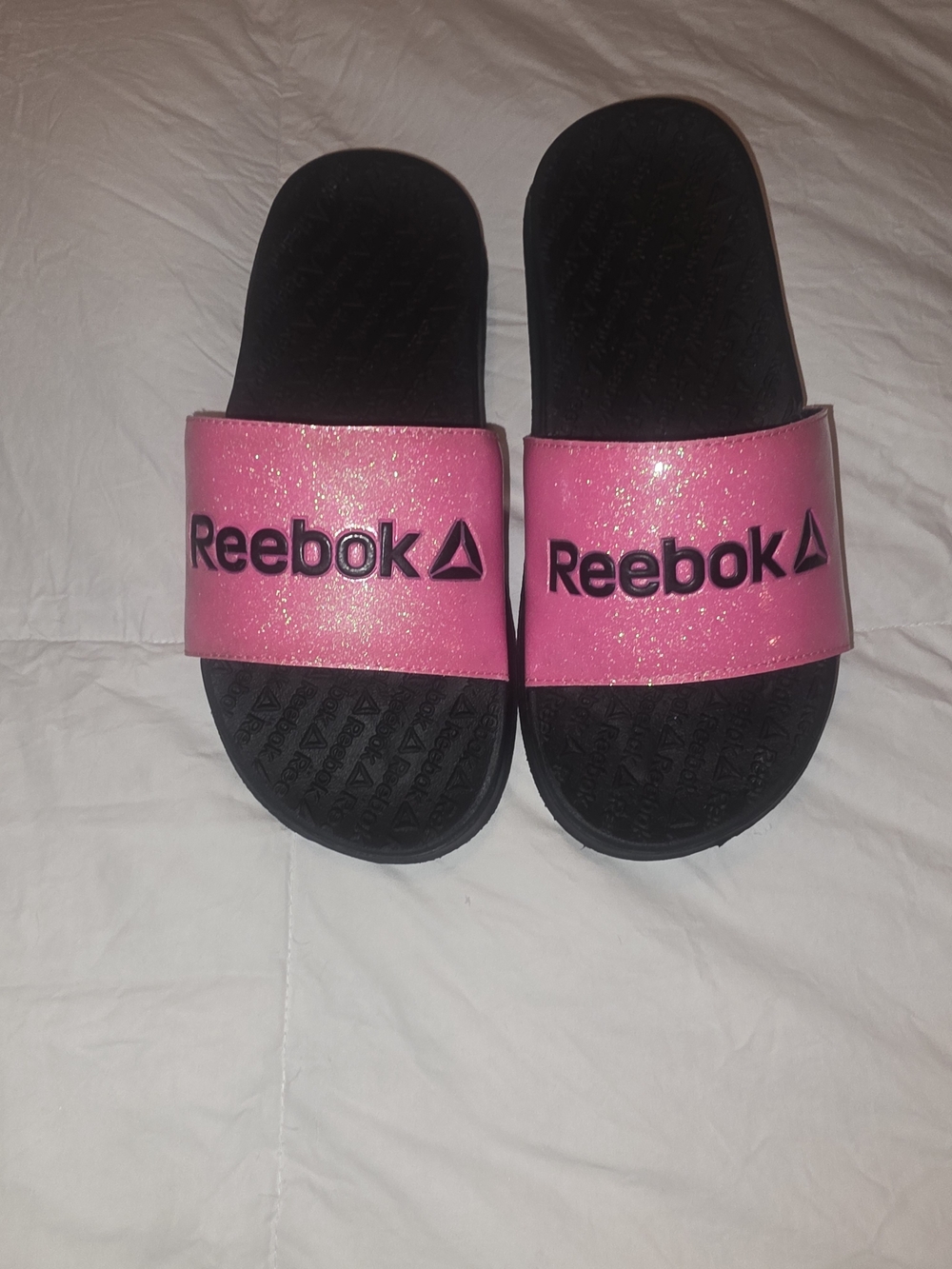Reebok Pink Glitter Slide Sandals